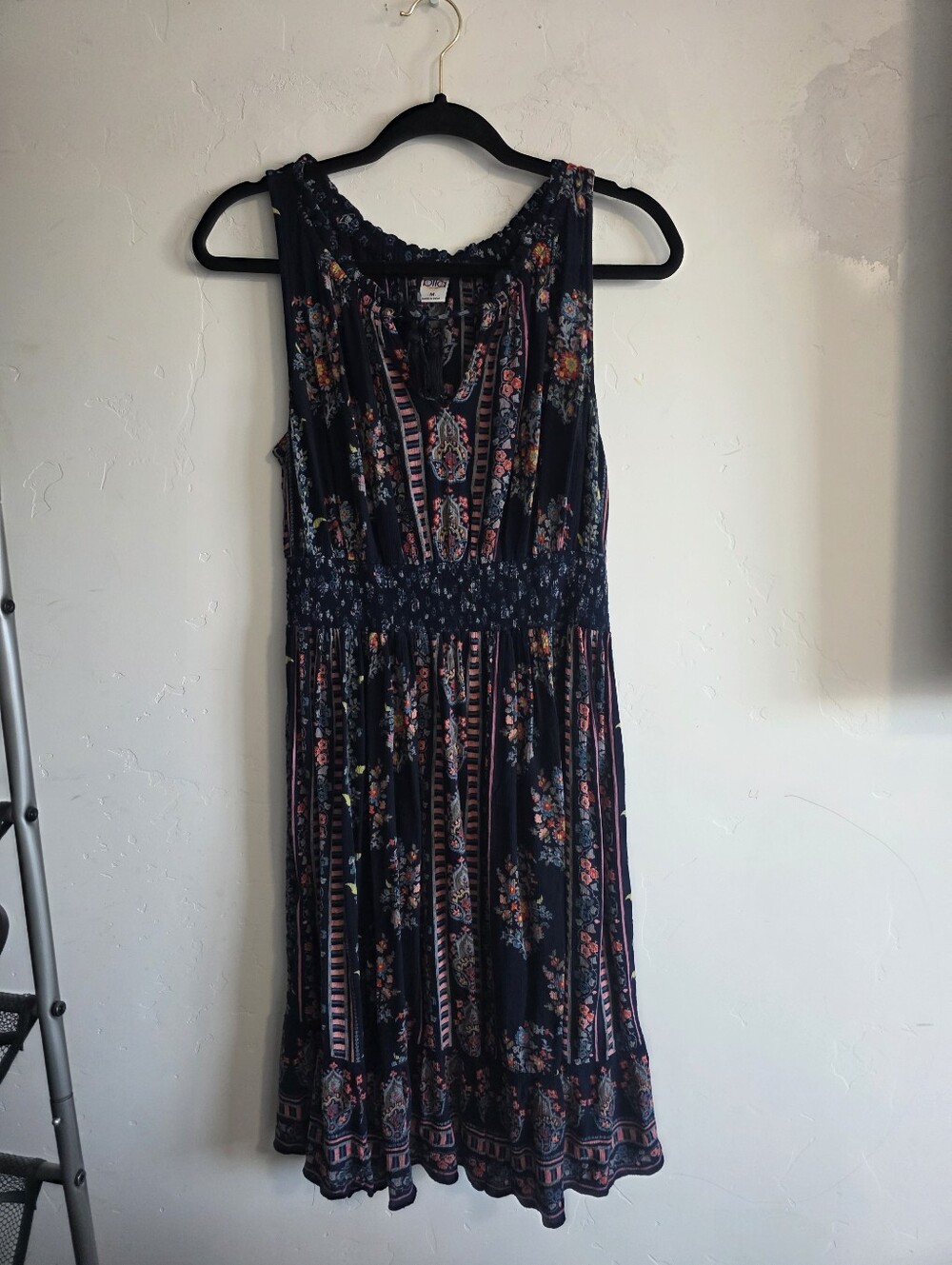Bila Navy Floral Midi Dress with Smocked Waist